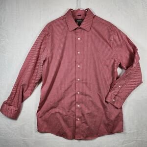 Kenneth Cole Reaction Shirt‎ Men's Large Non Iron Button Up Red Gingham Check